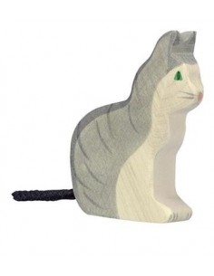 Chat assis - animaux de la ferme - figurine en bois -...