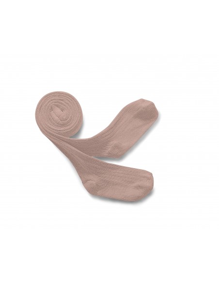 Collants Louise unis à côtes bébé et enfant - vieux rose - COLLEGIEN