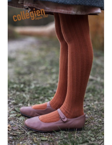 Collants Louise unis à côtes bébé et enfant - pain d'épice - COLLEGIEN