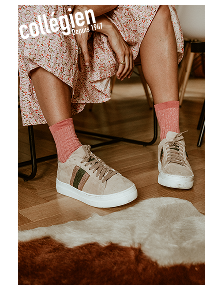Chaussettes enfant et adulte à côtes brillantes - Victoire - bois de rose - COLLEGIEN