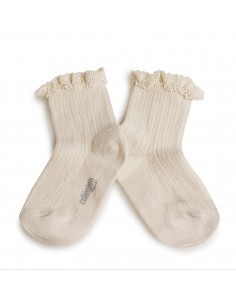 Chaussettes enfant - Lili courtes à côtes avec dentelle -...