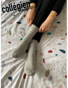 Chaussettes adulte à côtes cachemire et laine - Chamois -... 2