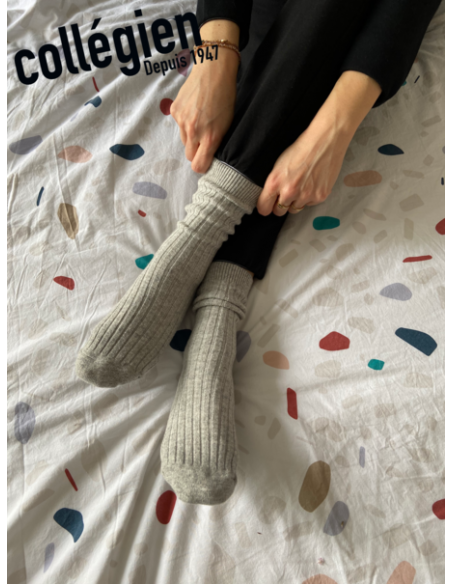 Chaussettes adulte à côtes cachemire et laine - Chamois - gris clair - COLLEGIEN