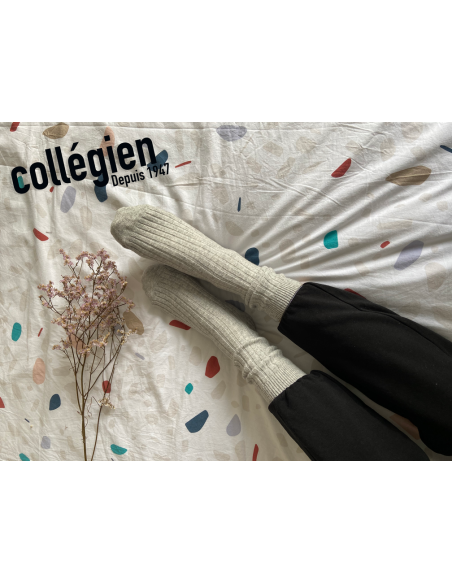 Chaussettes adulte à côtes cachemire et laine - Chamois - gris clair - COLLEGIEN