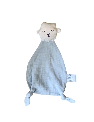 Doudou Mouton en double gaze de coton bleu glacier - CAROTTE & CIE 0+