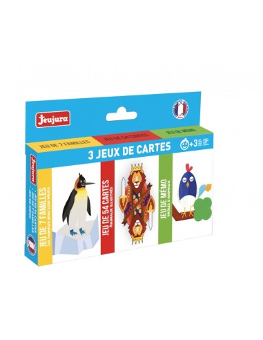 coffret 3 jeux de cartes : 54 cartes - 7 famille - memo - JEUJURA 3+