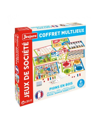 Coffret multijeux de societe - pions en bois - JEUJURA 3+