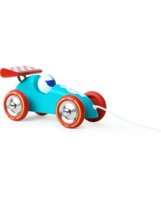 Jouet à trainer Voiture de course turquoise-rouge en bois...