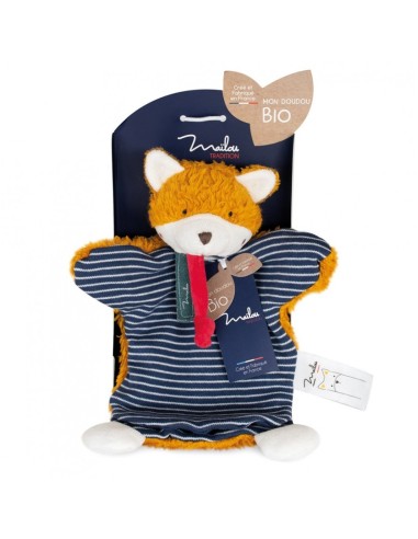 Doudou marionnette Renard en coton bio 25 cm - MAÏLOU 0+