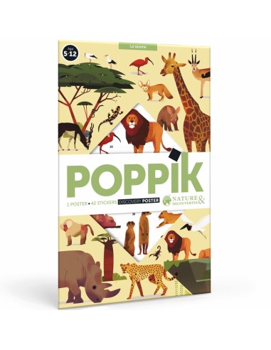 Poster pédagogique + 42 stickers LA SAVANE (5-12 ans) - POPPIK