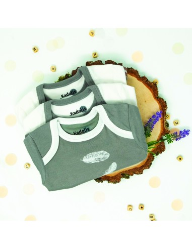 Set de 3 bodies ML coton bio plume grise - KADOLIS