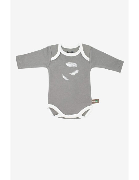 Set de 3 bodies ML coton bio plume grise - KADOLIS