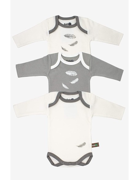 Set de 3 bodies ML coton bio plume grise - KADOLIS