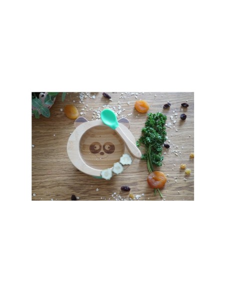 Set de repas bébé panda en bambou et silicone - CAP BAMBOU 6M+