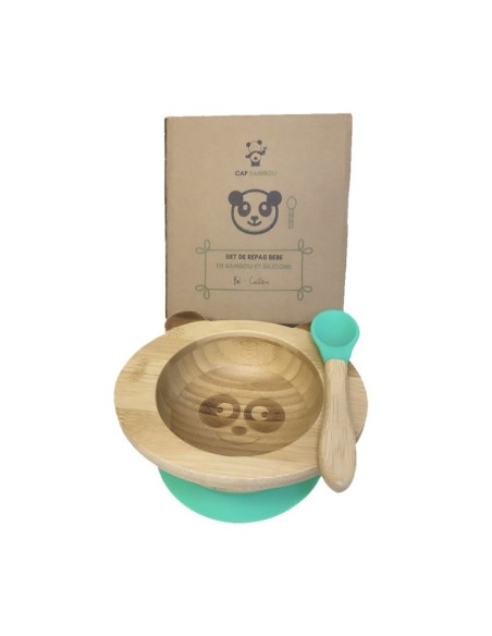 Set de repas bébé panda en bambou et silicone - CAP BAMBOU 6M+