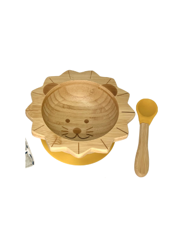 Set de repas bébé lion en bambou et silicone - CAP BAMBOU 6M+