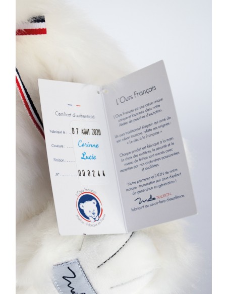 Ours en peluche 35 cm - L'OURS FRANCAIS - Blanc poudré - MAÏLOU 0+