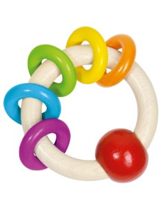 Hochet 5 anneaux arc-en-ciel en bois - GOKI 0+