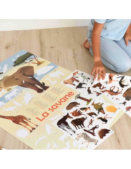 Poster pédagogique + 42 stickers LA SAVANE (5-12 ans) - POPPIK