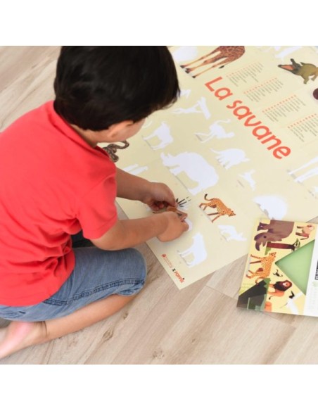 Poster pédagogique + 42 stickers LA SAVANE (5-12 ans) - POPPIK