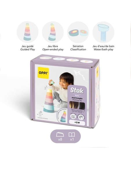 Stak 8 pcs - jouet à empiler en silicone - OPPI 12M+