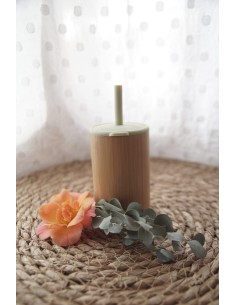Verre en bambou avec couvercle et paille en silicone -... 2