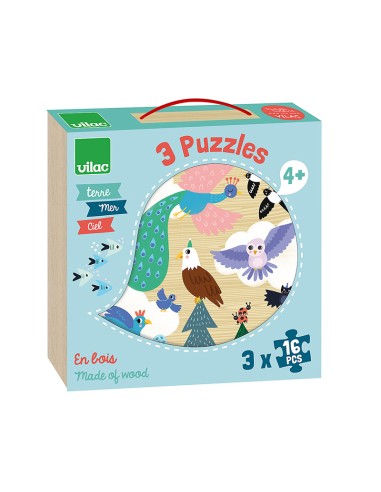 3 puzzles Terre - Mer - Ciel - Michelle Carlslund - VILAC 4+