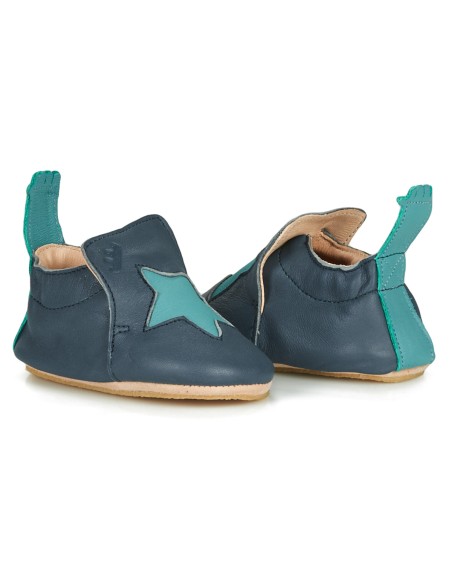 Chaussons cuir Blublu Etoile bleu avec semelle antidérapante - EASY PEASY