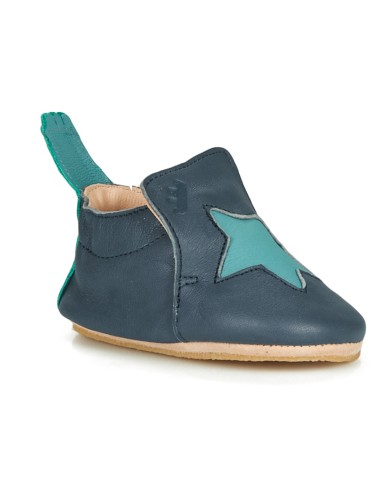 Chaussons Blublu Etoile bleu en cuir avec semelle antidérapante - EASY PEASY