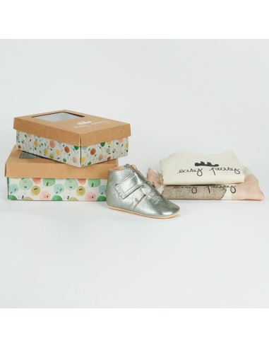 Chaussons cuir Kiny Chat silver avec semelle...