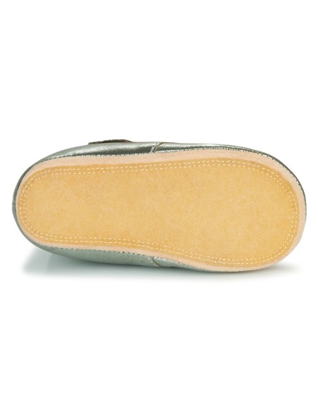 Chaussons cuir Kiny Chat silver avec semelle antidérapante - EASY PEASY