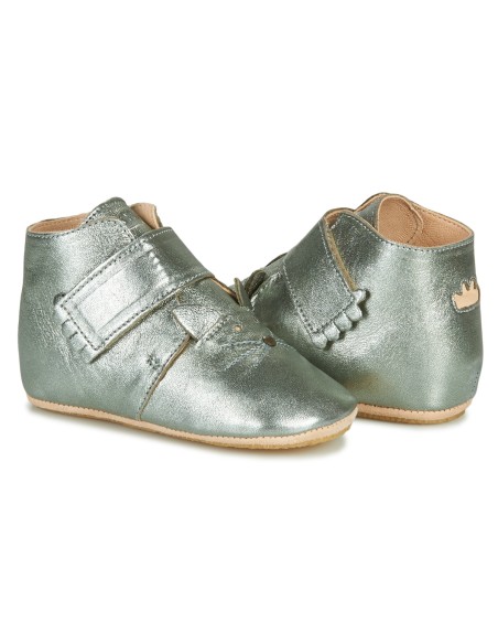 Chaussons cuir Kiny Chat silver avec semelle antidérapante - EASY PEASY