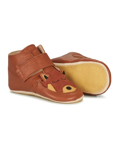 Chaussons cuir Kiny Pt Panda Chataigne avec semelle antidérapante - EASY PEASY