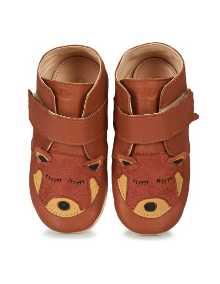 Chaussons cuir Kiny Pt Panda Chataigne avec semelle antidérapante - EASY PEASY