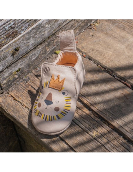 Chaussons cuir Blublu Lion avec semelle antidérapante - EASY PEASY