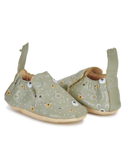 Chaussons cuir My Blublu Ours Amande avec semelle antidérapante - EASY PEASY