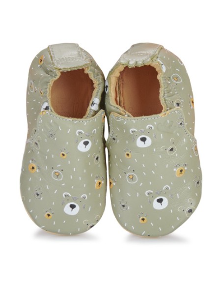 Chaussons cuir My Blublu Ours Amande avec semelle antidérapante - EASY PEASY