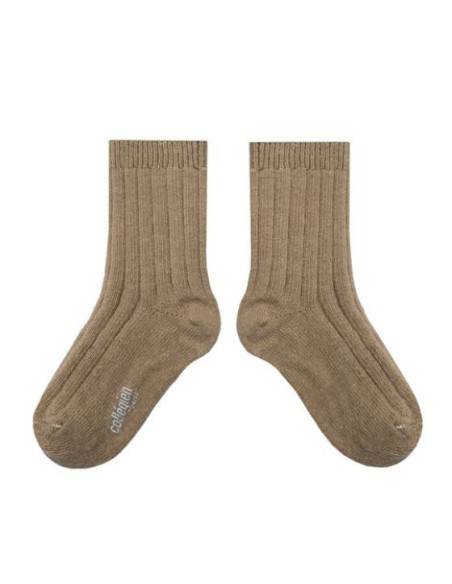 Chaussettes adulte à côtes cachemire et laine - Chamois - Petite Taupe - COLLEGIEN