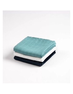 Set de 3 langes Coton Bio unis bleu - KADOLIS