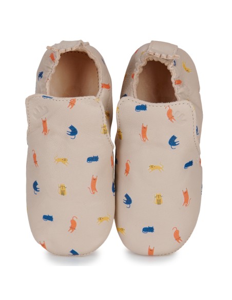 Chaussons cuir My Blu Chat avec semelle antidérapante - EASY PEASY