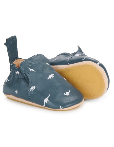 Chaussons cuir My Blu Dino avec semelle antidérapante - EASY PEASY