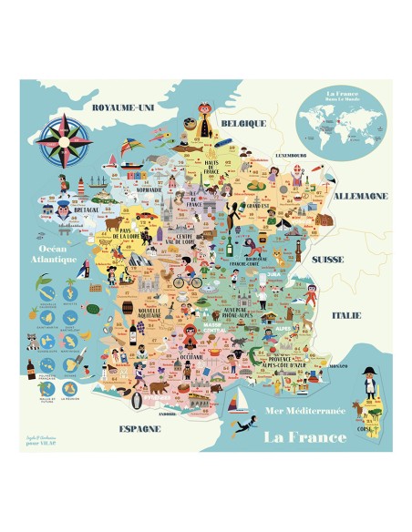 Carte de France magnétique Ingela Arrhenius  en bois magnétique 6+