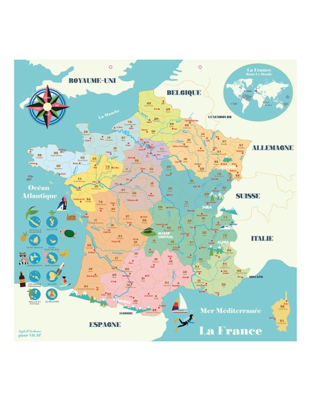 Carte de France magnétique Ingela Arrhenius  en bois magnétique 6+
