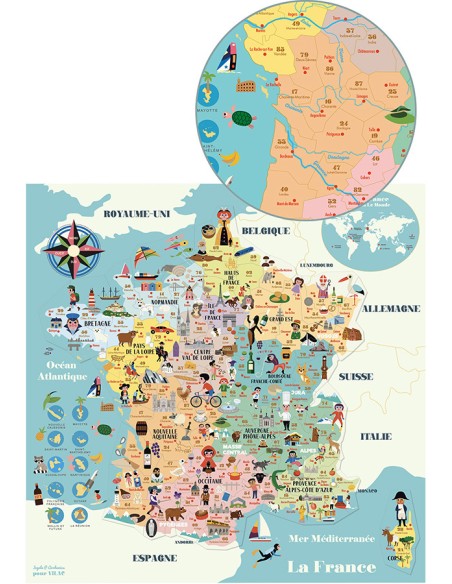 Carte de France magnétique Ingela Arrhenius  en bois magnétique 6+