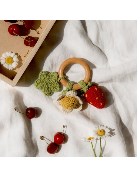 Teether & Hochet Printemps en crochet 100% coton bio MYUM