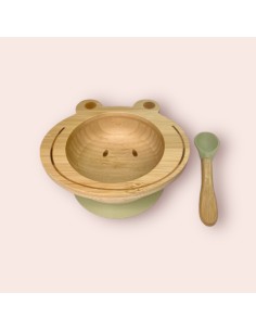 Set de repas bébé Grenouille en bambou et silicone ( bol...