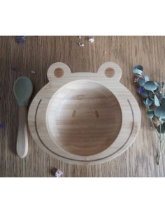 Set de repas bébé Grenouille en bambou et silicone ( bol... 2