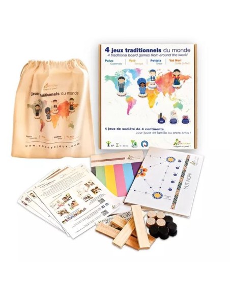 4 Jeux du Monde - Pochon nomade - Made in France - ENVOYAJEUX