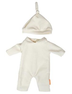 Pyjama coton beige avect bonnet pour poupée de 38cm -...