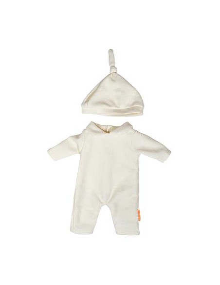 Pyjama coton beige avect bonnet pour poupée de 38cm - MINILAND 3+